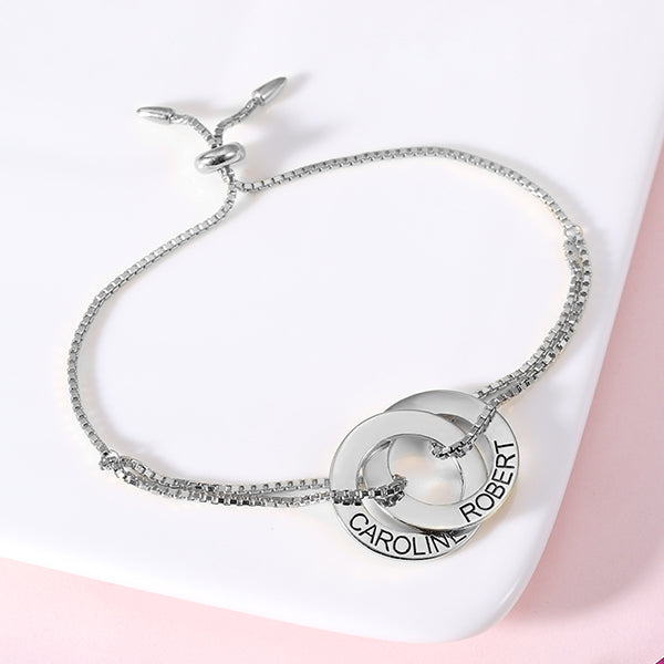 Engraved Interlocking Russian Rings Sterling Silver Bracelet