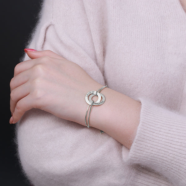 Engraved Interlocking Russian Rings Sterling Silver Bracelet