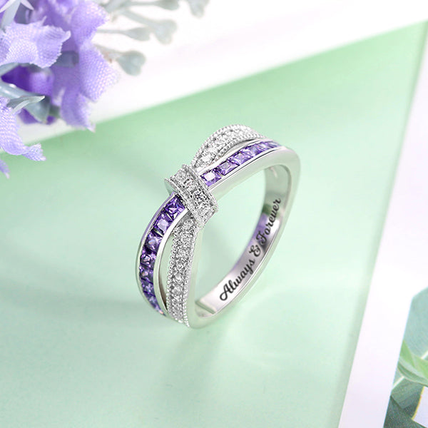 Engraved Cross-Over Birthstones Silver Ring