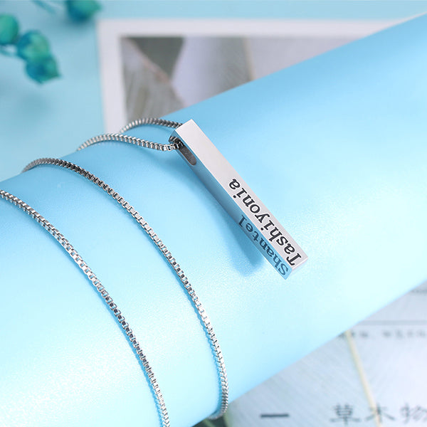 Engraved 4 Sides Stainless Steel Bar Necklace