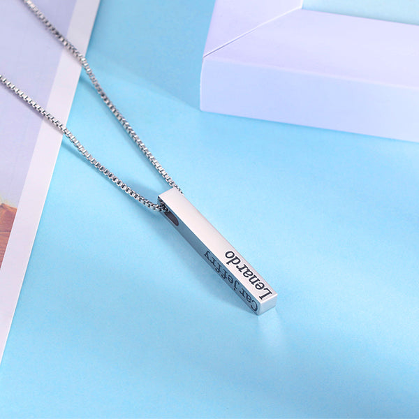 Engraved 4 Sides Stainless Steel Bar Necklace