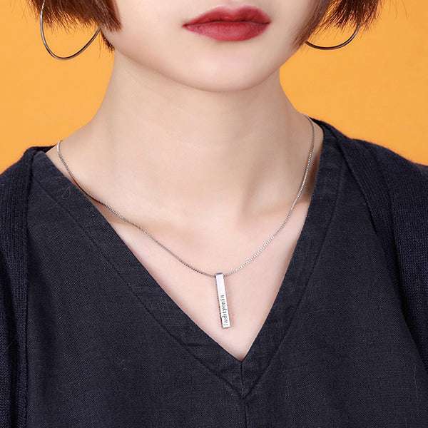 Engraved 4 Sides Stainless Steel Bar Necklace