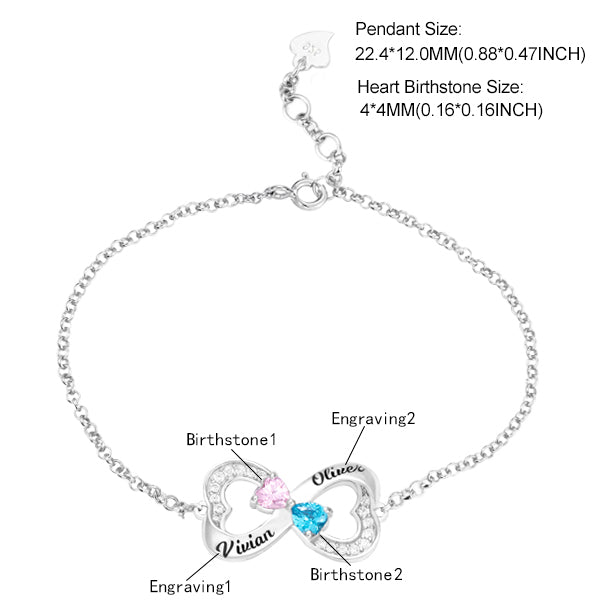 Customized Multiple Hearts Birthstones Bracelet