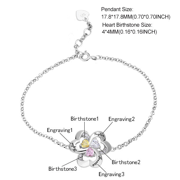 Customized Multiple Hearts Birthstones Bracelet