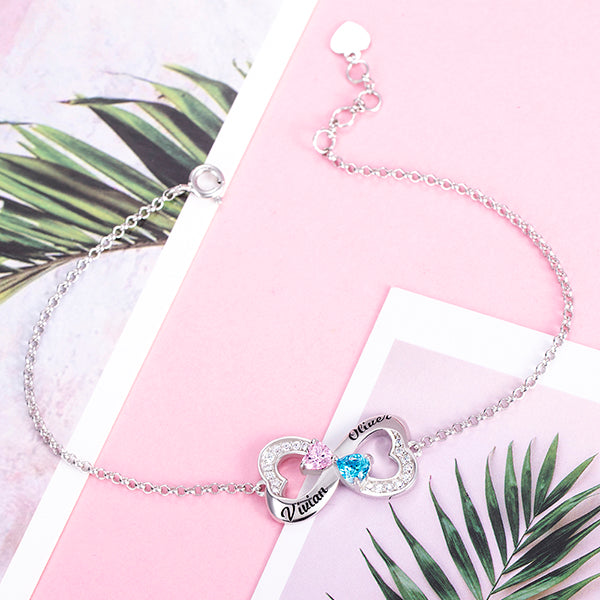 Customized Multiple Hearts Birthstones Bracelet