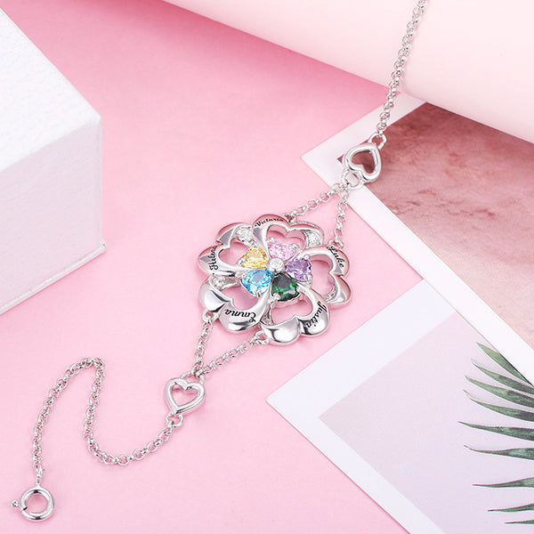 Customized Multiple Hearts Birthstones Bracelet