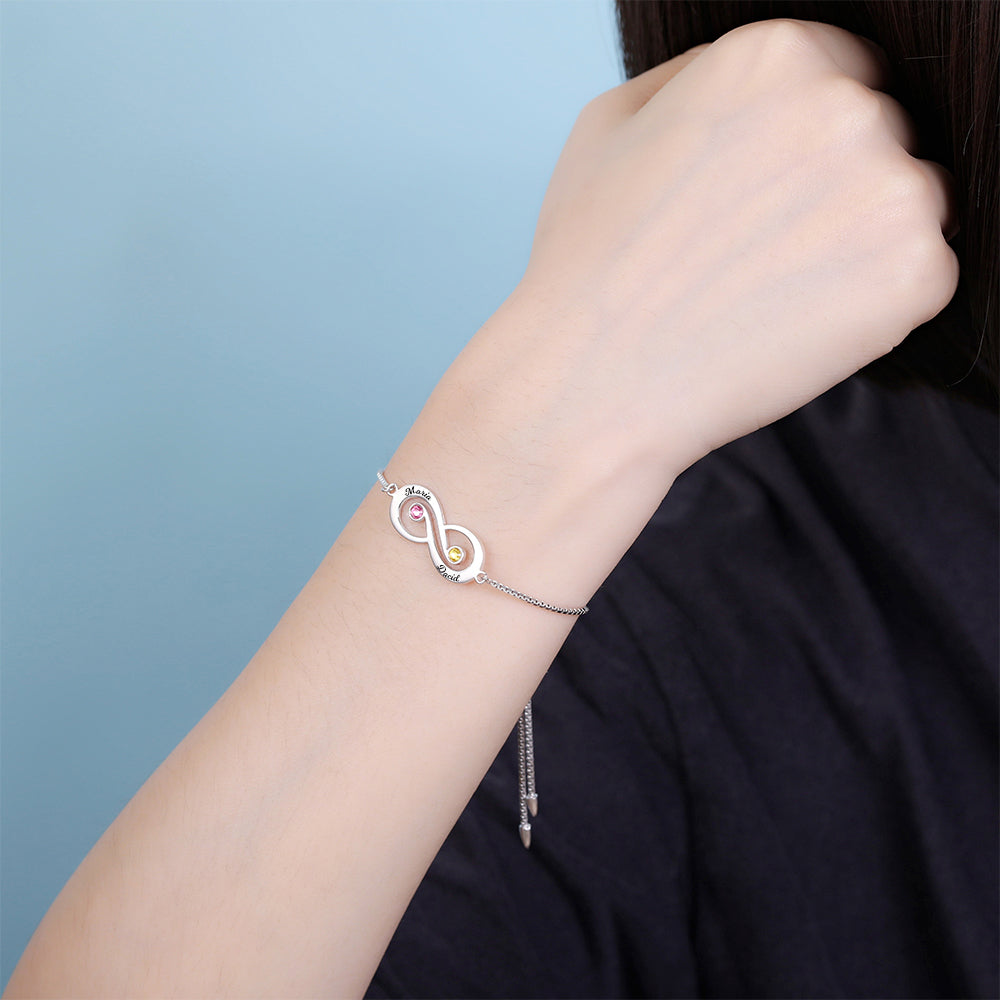 Customized Infinity Name Silver Bracelet with Birthstone