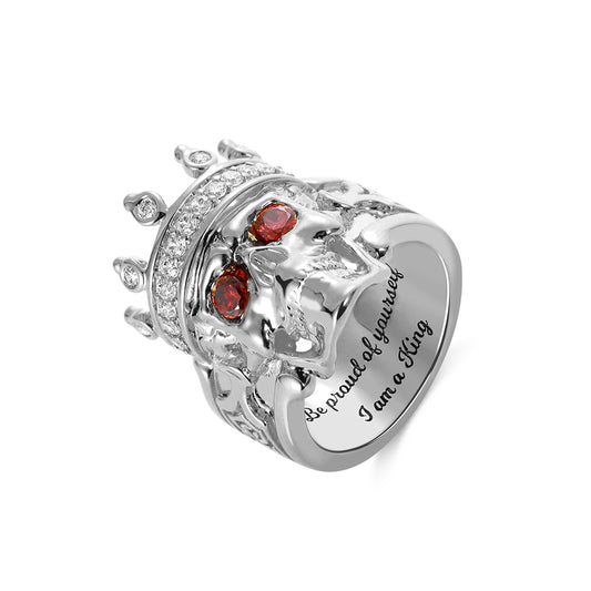 Customized Silver Skeleton King Ring with Birthstone