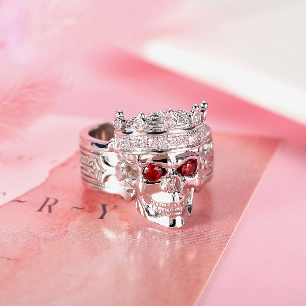 Customized Silver Skeleton King Ring with Birthstone