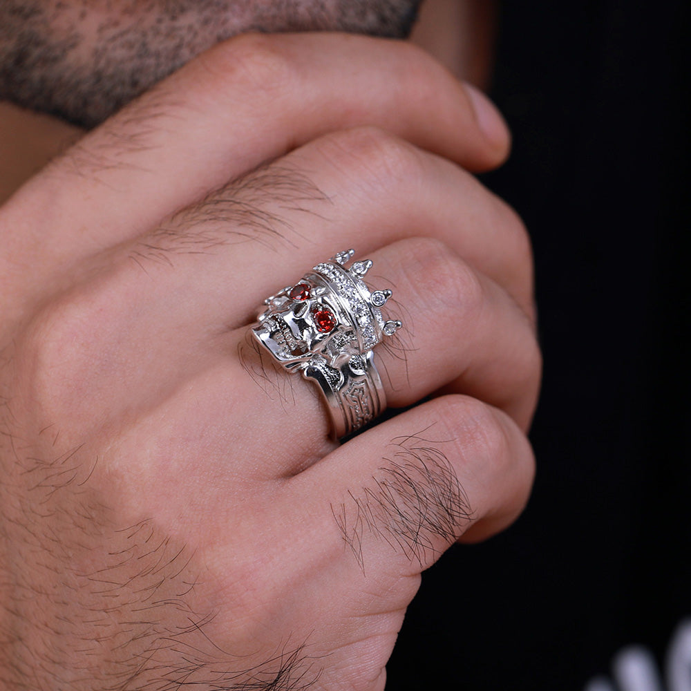 Customized Silver Skeleton King Ring with Birthstone