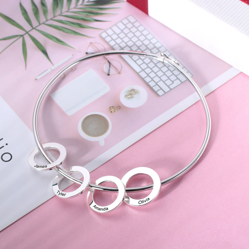 Personalized Bangle Bracelet with Heart/Round Pendants