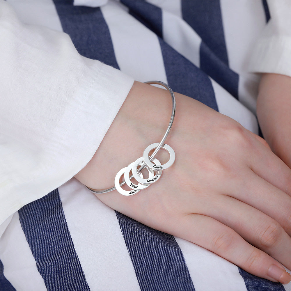 Personalized Bangle Bracelet with Heart/Round Pendants
