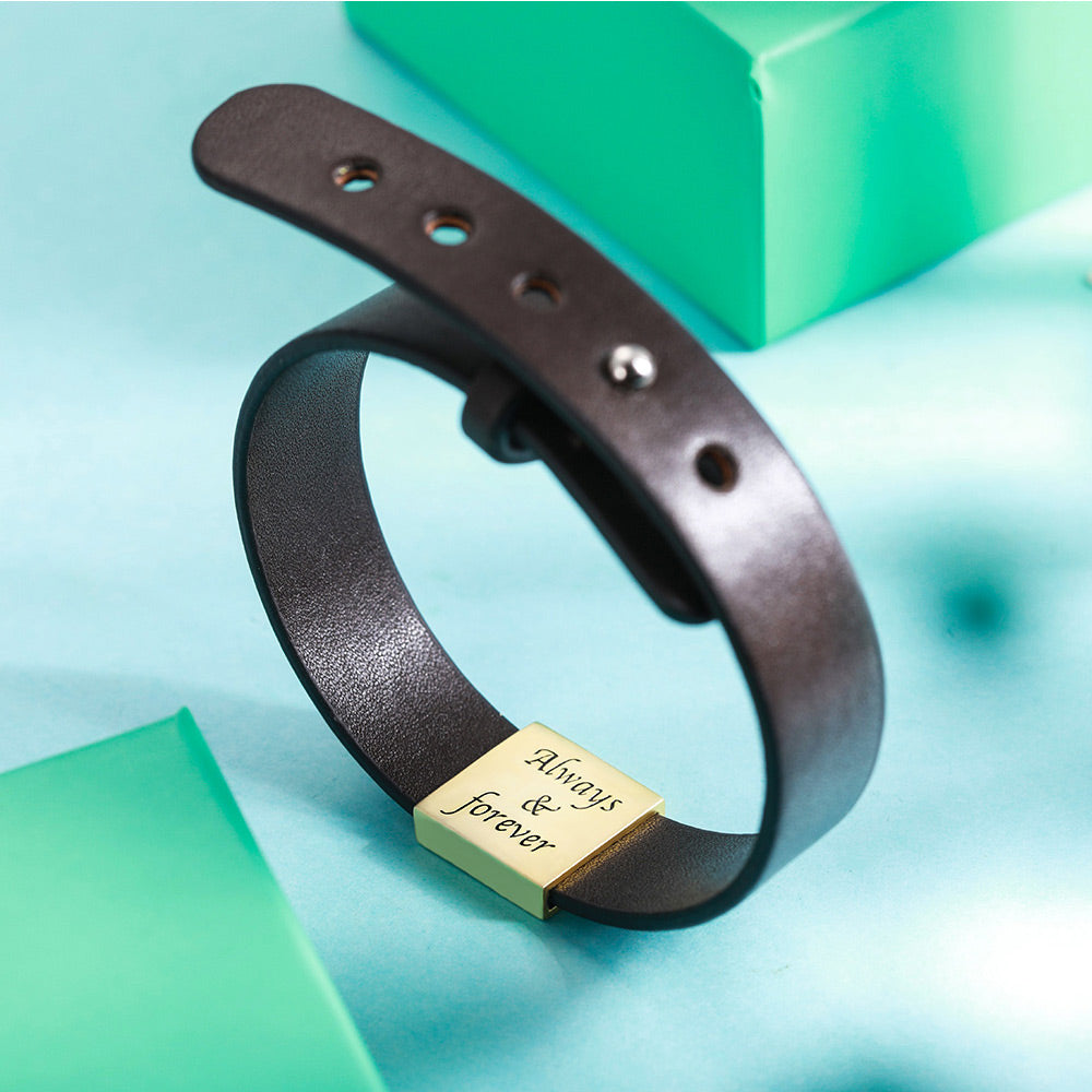 Personalized Men's Leather Bracelet with Couple's Fingerprint