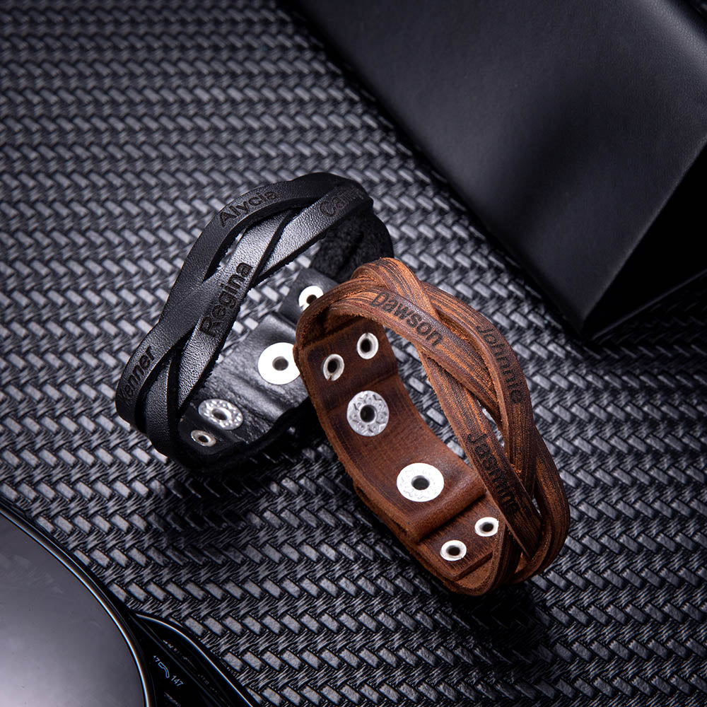 Custom-designed Text Weave Leather Bracelet