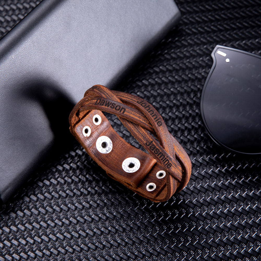 Custom-designed Text Weave Leather Bracelet