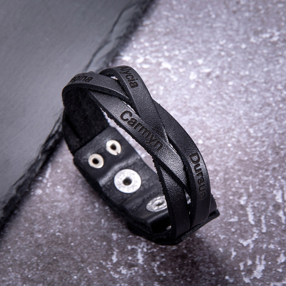 Custom-designed Text Weave Leather Bracelet