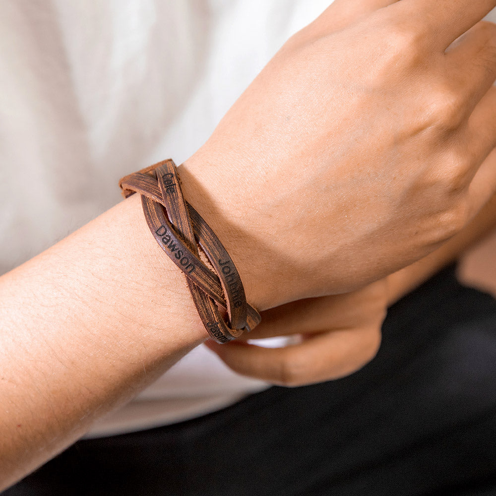 Custom-designed Text Weave Leather Bracelet