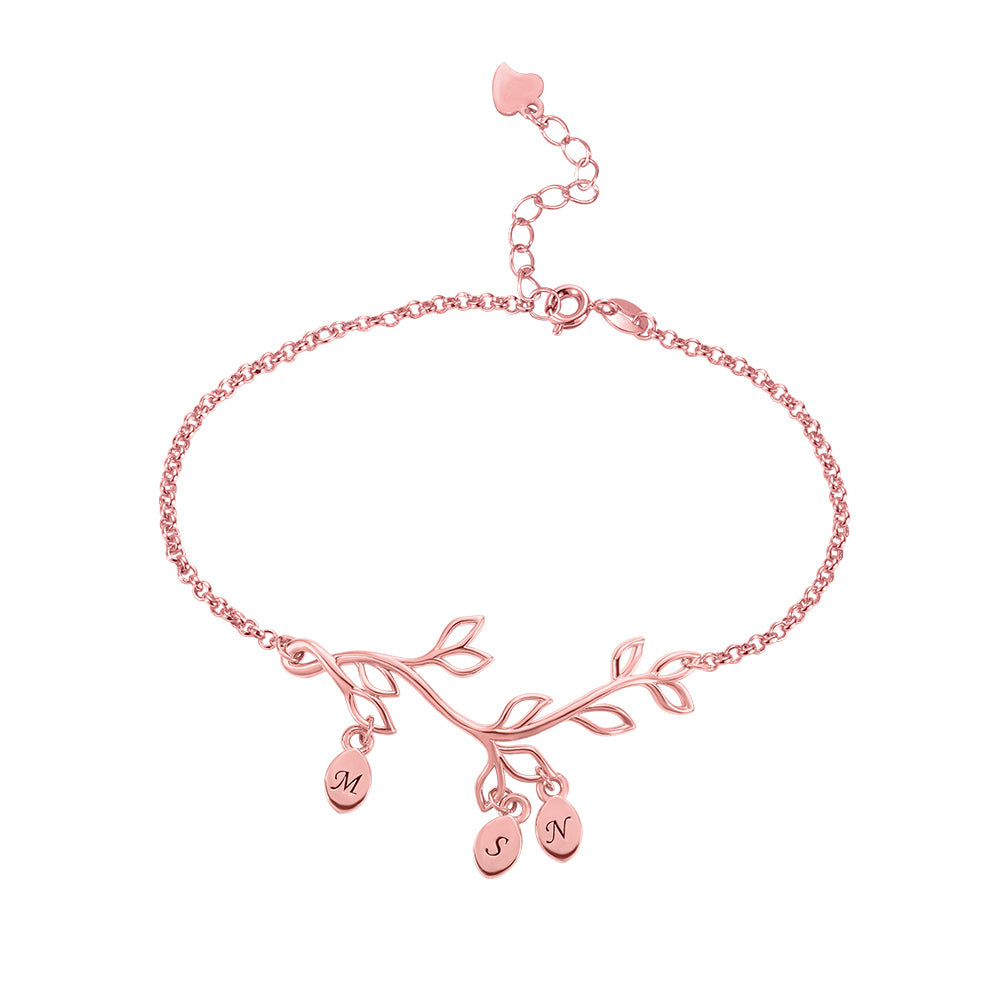 Custom Family Tree Branch Birthstone Bracelet Silver