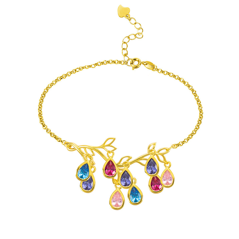 Custom Family Tree Branch Birthstone Bracelet Silver