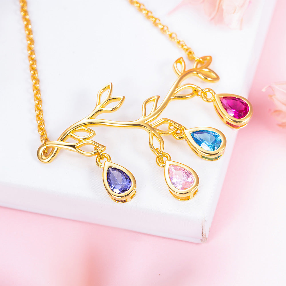 Custom Family Tree Branch Birthstone Bracelet Silver