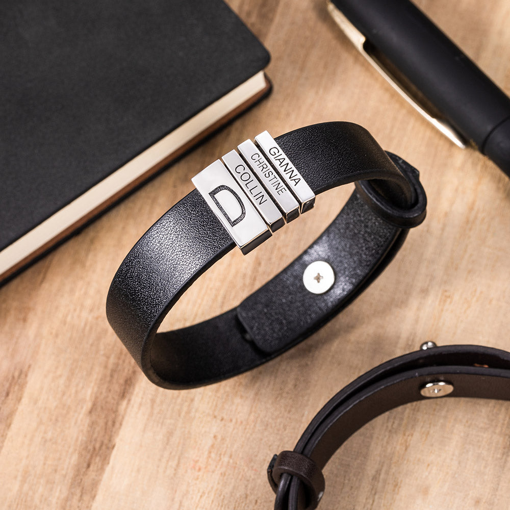 Personalized Leather Engraved Bracelet for Dad