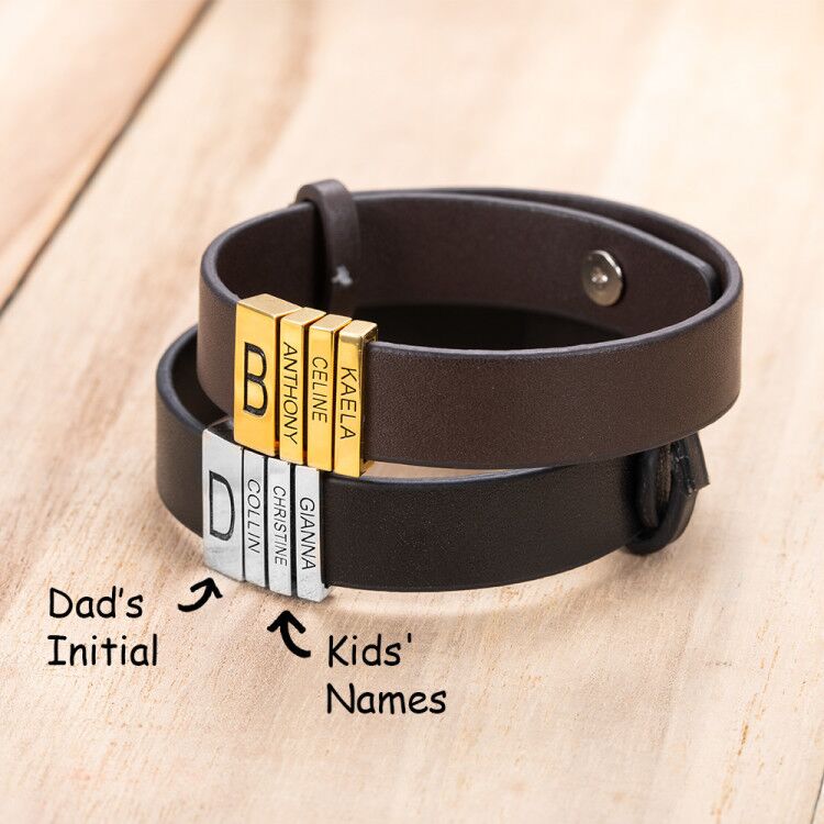Personalized Leather Engraved Bracelet for Dad