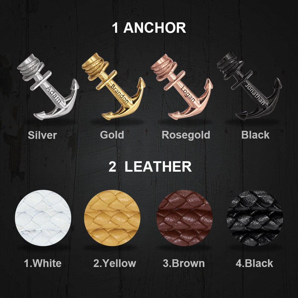 Personalized Men's Anchor Leather Bracelet Father's Day Gift