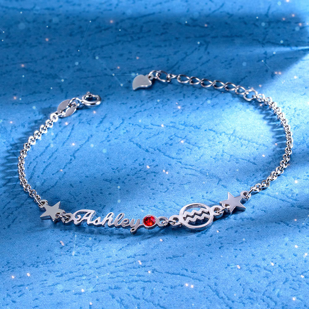 Customized Constellation Name Bracelet with Birthstone