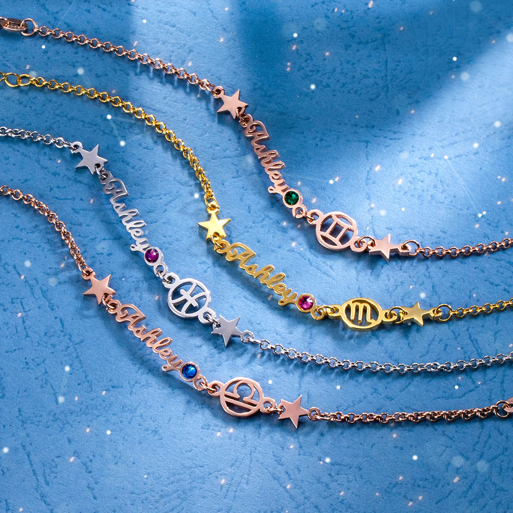 Customized Constellation Name Bracelet with Birthstone