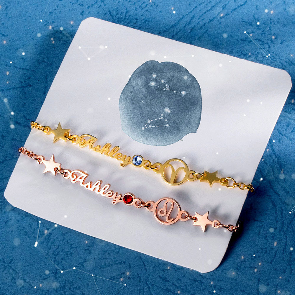 Customized Constellation Name Bracelet with Birthstone