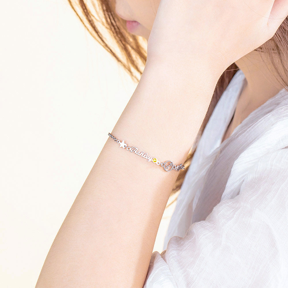 Customized Constellation Name Bracelet with Birthstone