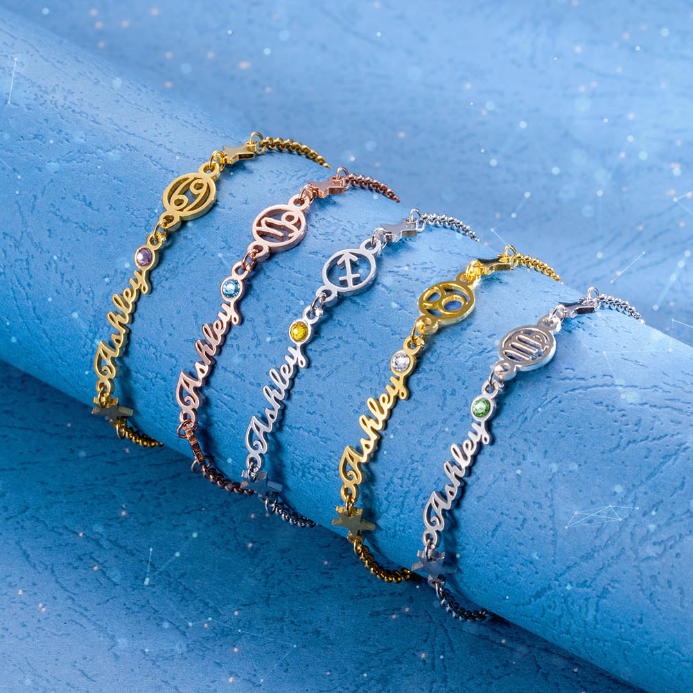 Customized Constellation Name Bracelet with Birthstone