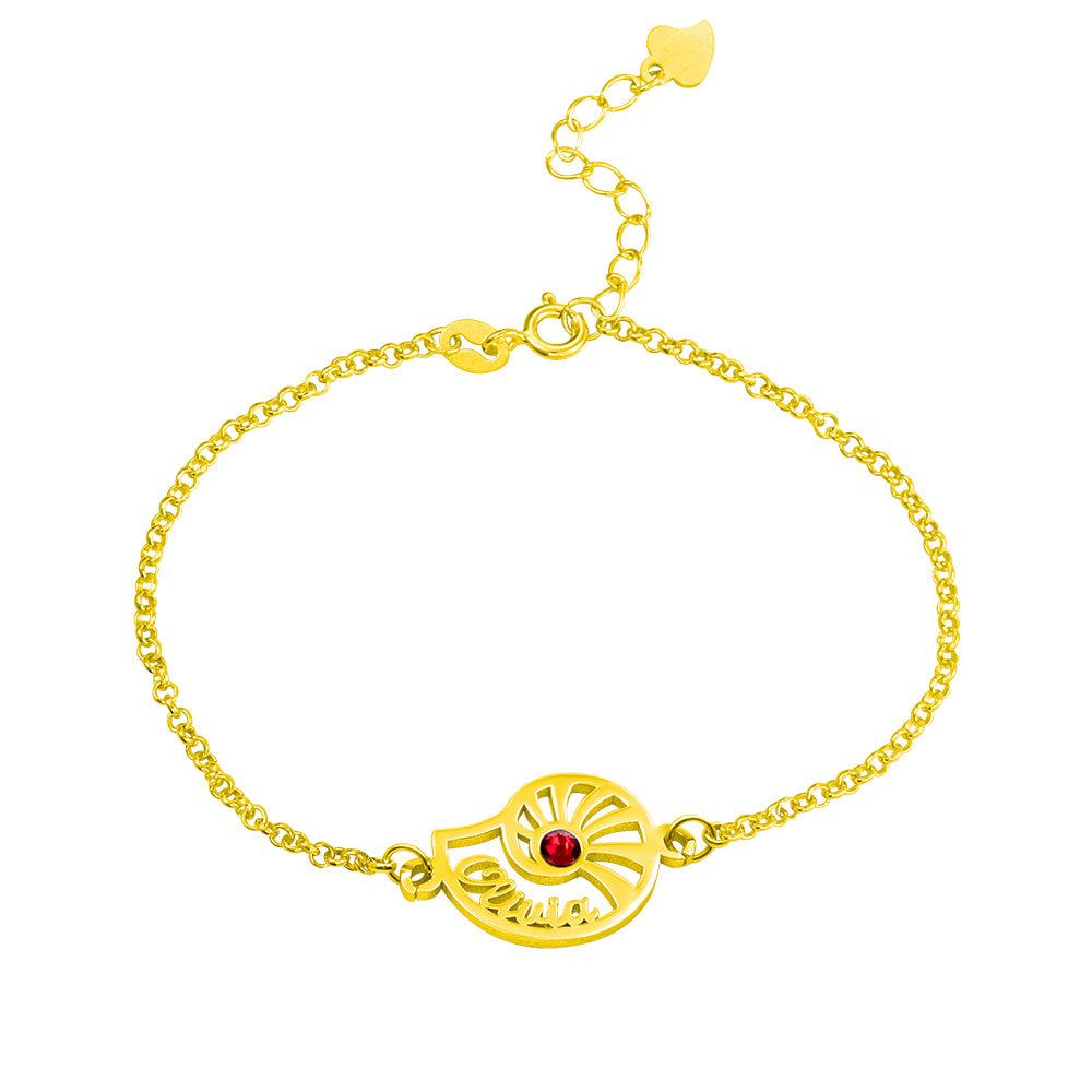 Personalized Name Conch Necklace and Bracelet with Birthstone in Gold