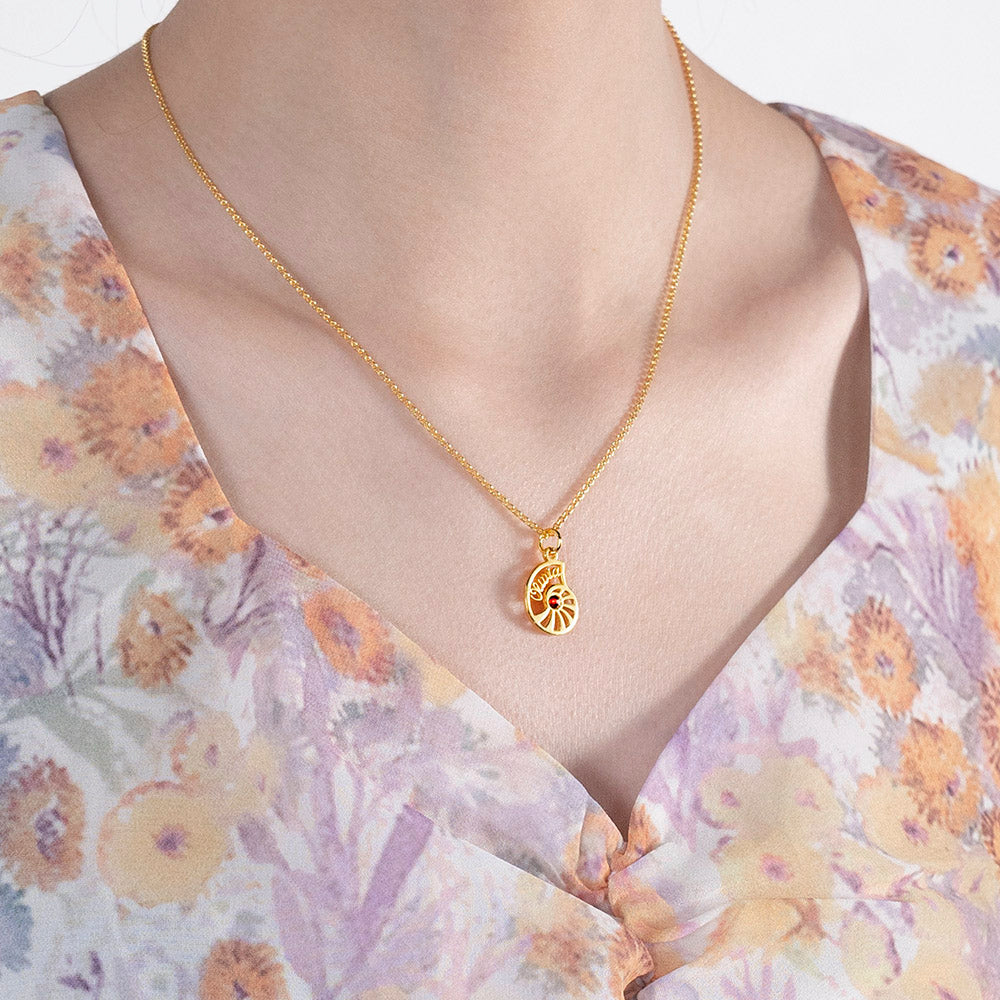 Personalized Name Conch Necklace and Bracelet with Birthstone in Gold