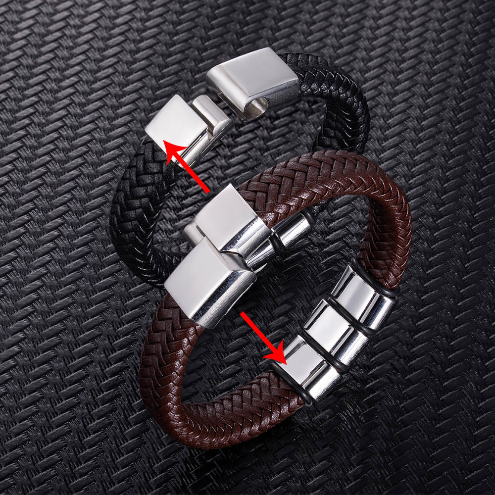 Customizable Weave Leather Bracelet with 1-8 Engraved Name Beads, Family Name Jewelry, Birthday Father's Day Gift for Men