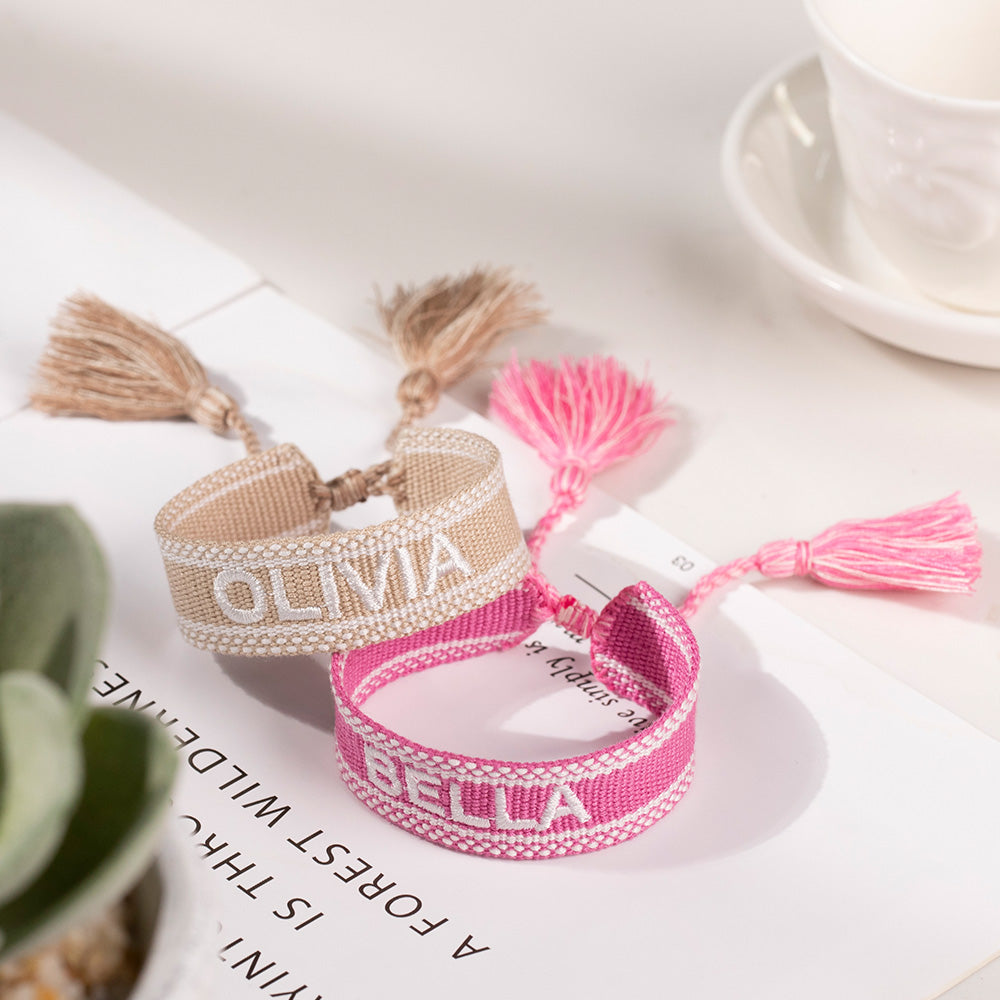Personalized Embroidered Woven Friendship Bracelet