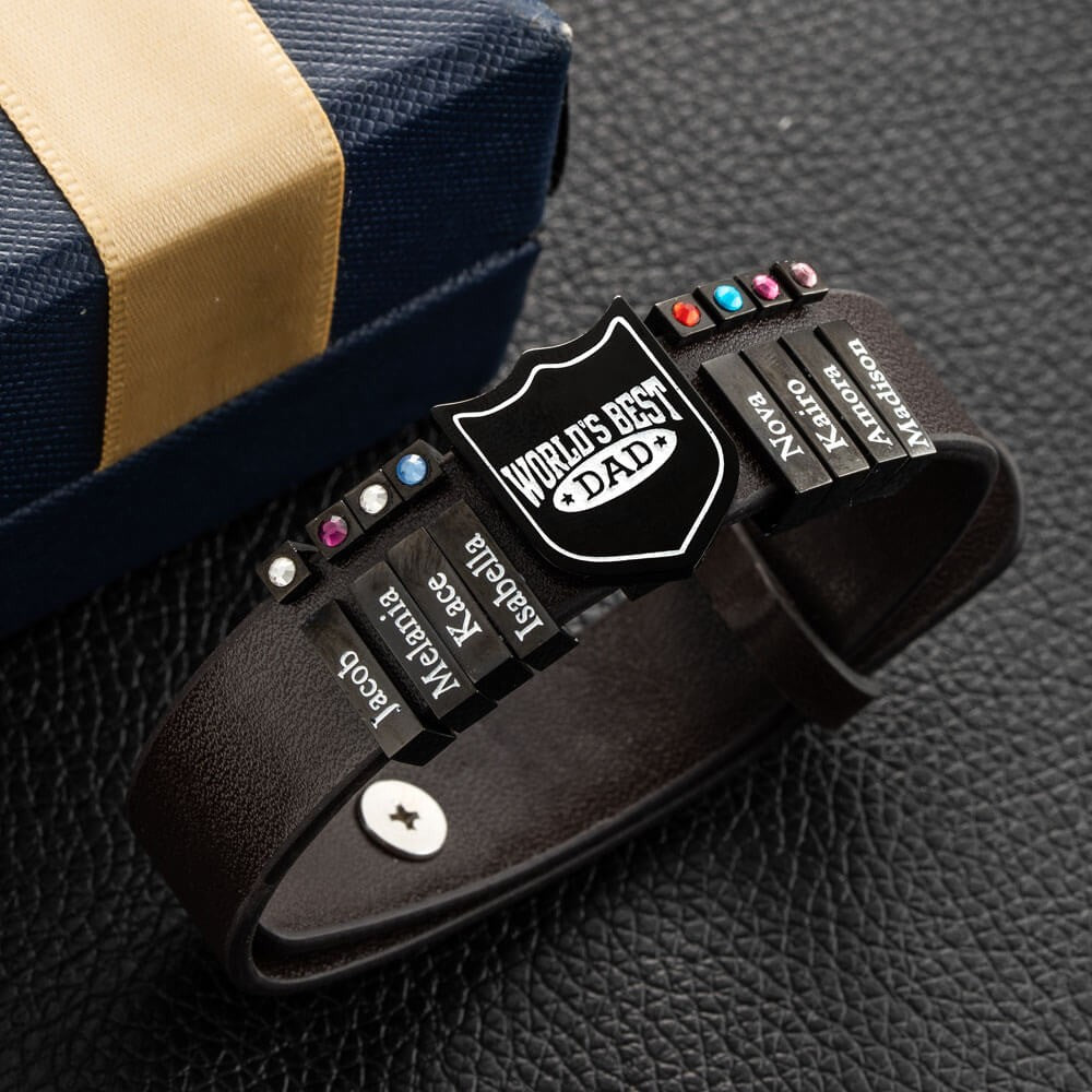 Personalized Shield Artificial Leather Bracelet for Dads