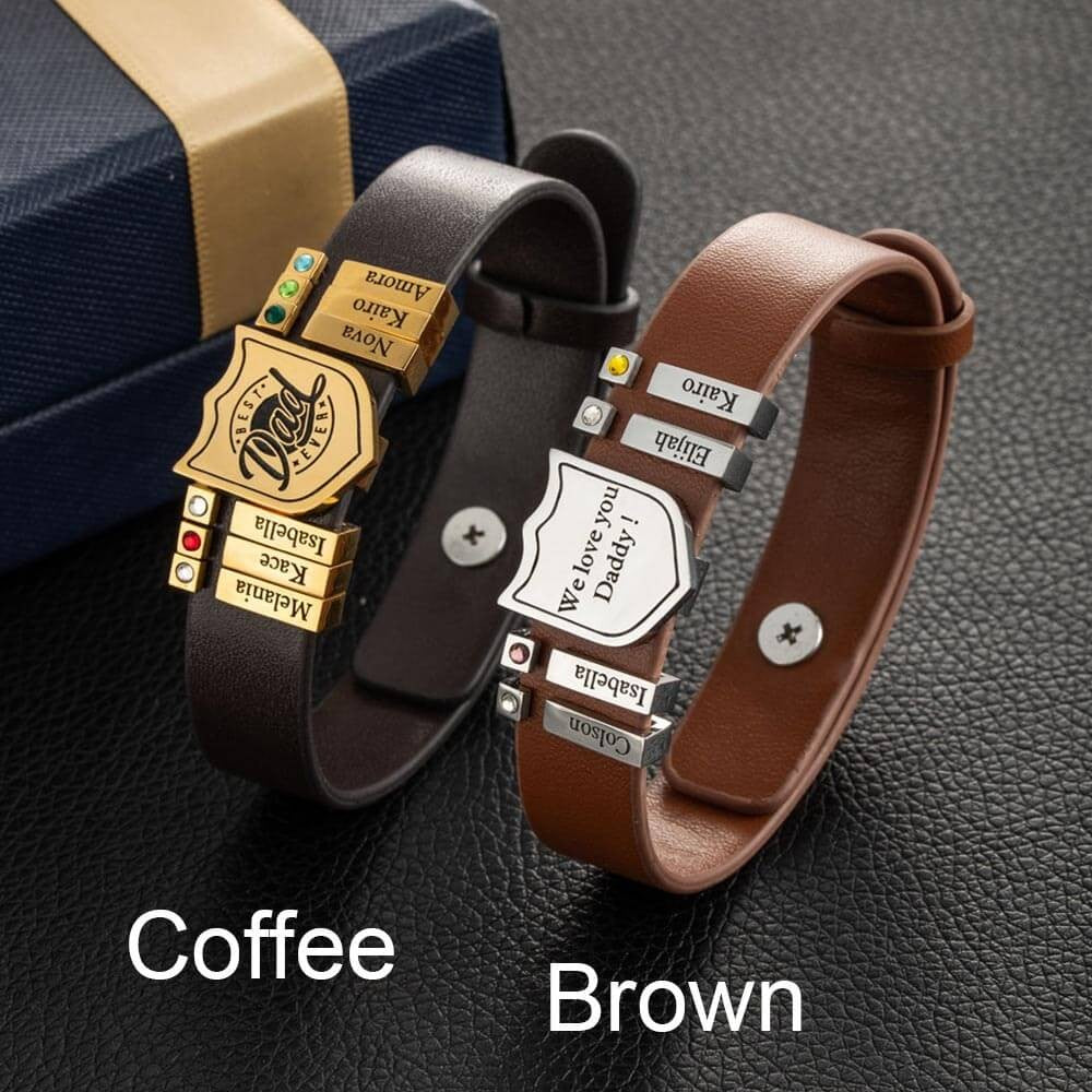Personalized Shield Artificial Leather Bracelet for Dads