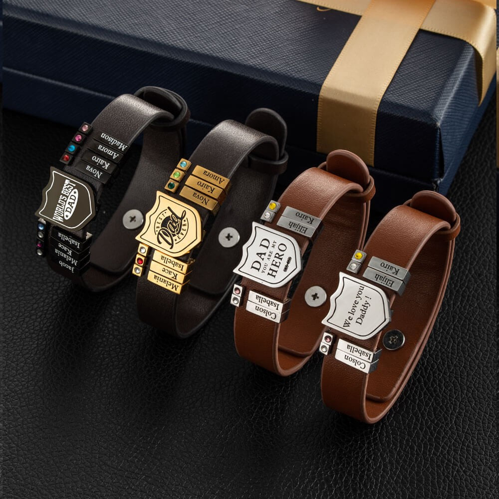 Personalized Shield Artificial Leather Bracelet for Dads