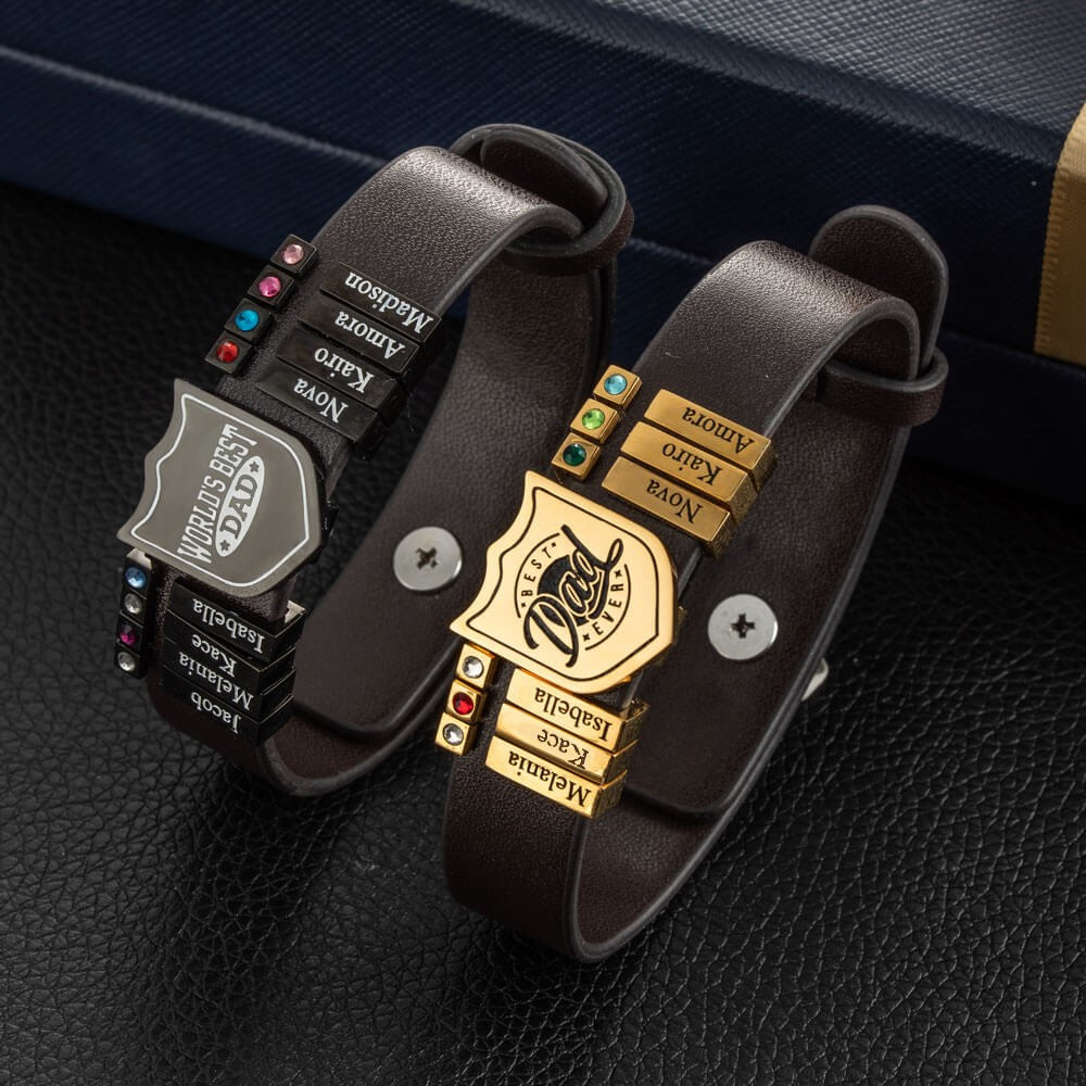 Personalized Shield Artificial Leather Bracelet for Dads