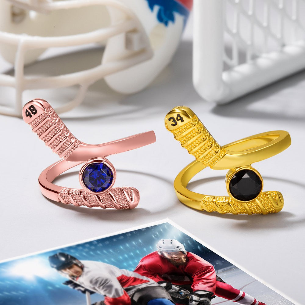 Custom Hockey Ring, Birthstone Ring, Brass Ring/Silver Ring, Birthday/Mother's Day Gift for Hockey Mother/Hockey Wife/Hockey Girl