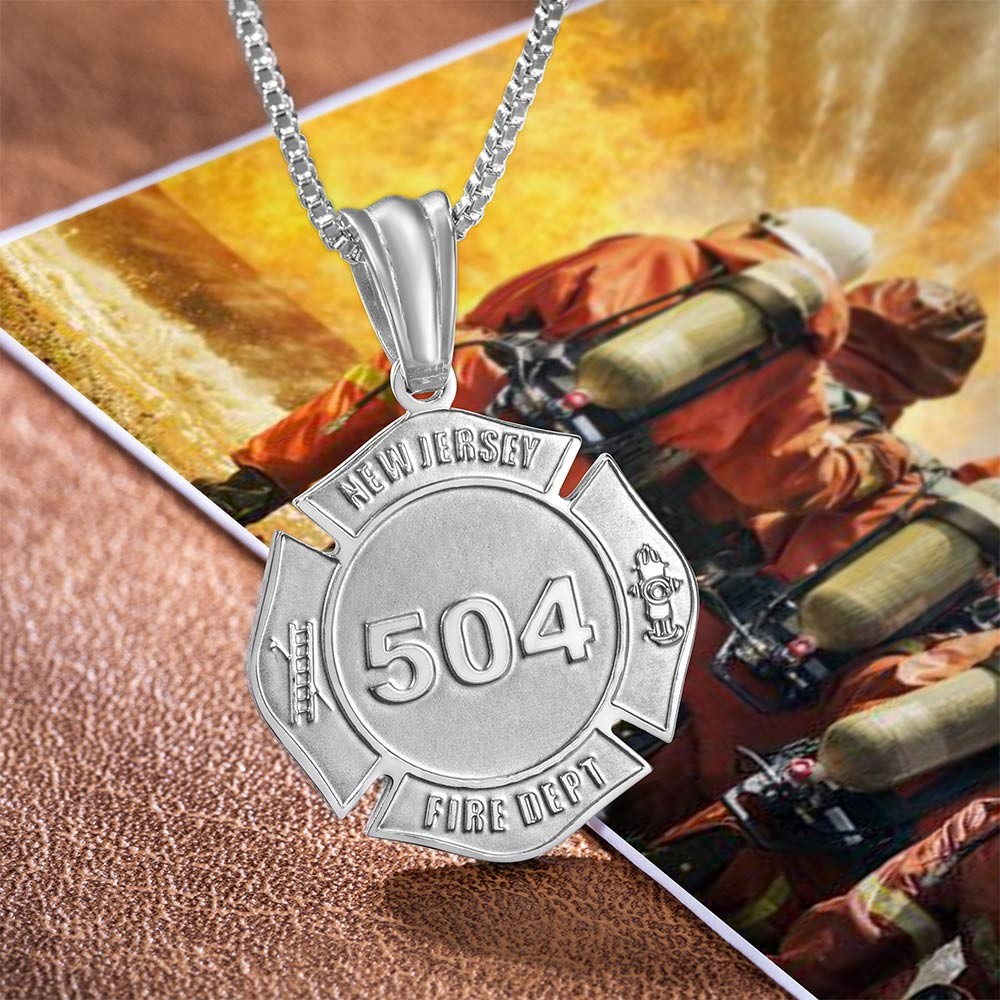 Custom Firefighter Necklace, Stainless Steel Necklace with Number & Department, Birthday/Father's Day/Graduation/Retirement Gift for Firefighter