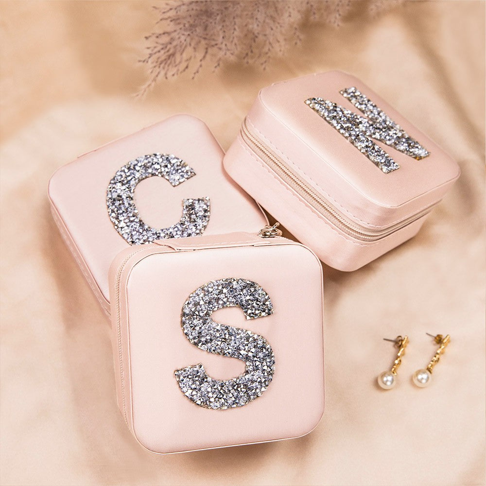 Personalized Monogram Jewelry Box, Bridesmaid Jewelry Box, Bridesmaid Gift for Girl/Friend, Wedding/Travel Jewelry Case, Birthday/Mother's Day Gift, Glitter Christmas Gift, Birthday Gift, Bridesmaid Gift for Her
