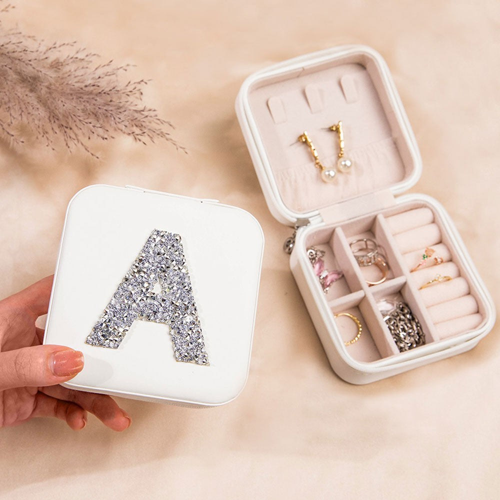 Personalized Monogram Jewelry Box, Bridesmaid Jewelry Box, Bridesmaid Gift for Girl/Friend, Wedding/Travel Jewelry Case, Birthday/Mother's Day Gift, Glitter Christmas Gift, Birthday Gift, Bridesmaid Gift for Her