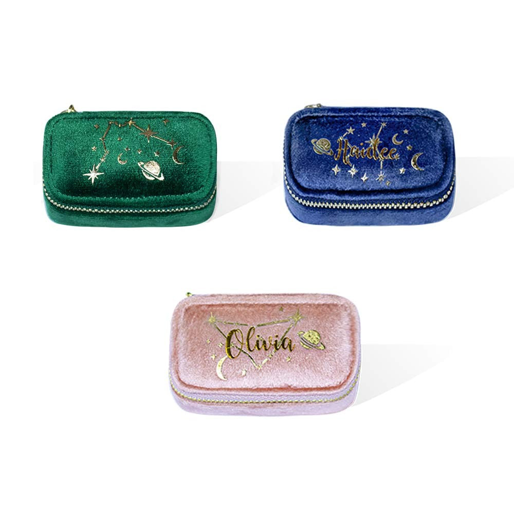 Personalized Starry Night Jewelry Travel Case with Name, Velvet Jewelry Box, Birthday/Mother's Day/Wedding Gift for Mother/Wife/Bridesmaids