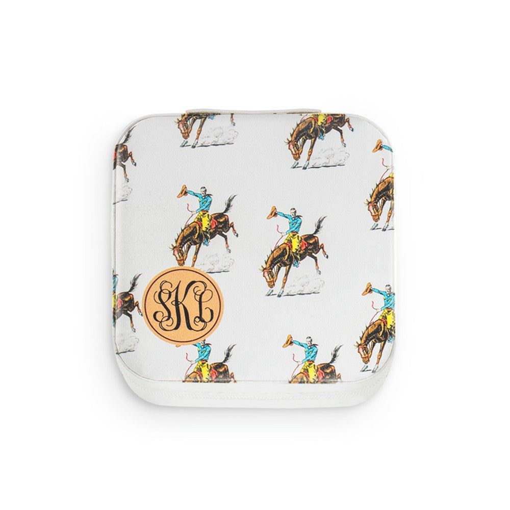 Custom Cowgirl Jewelry Box with Monogram, Vegan Leather Jewelry Travel Case Organizer Box, Birthday/Anniversary/Wedding Gift for Cowgirl/Cow Lover