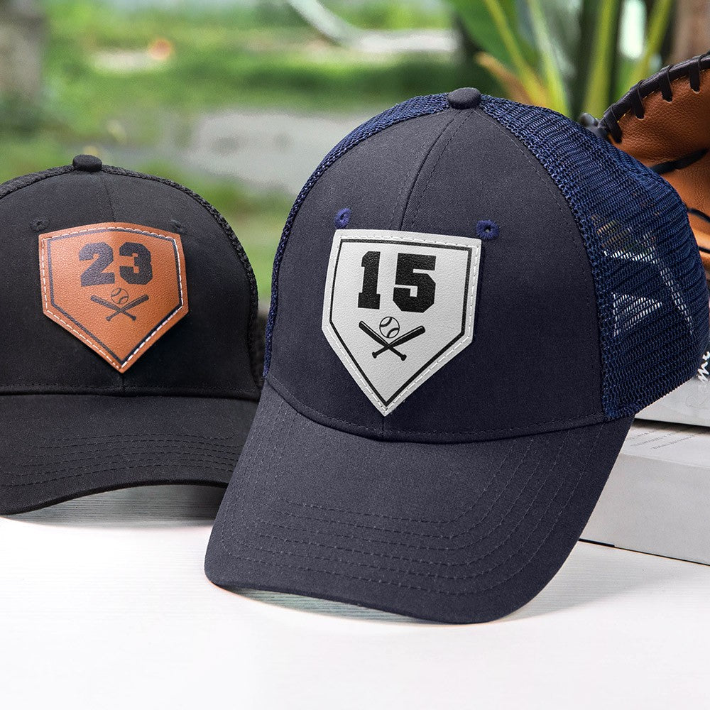 Custom Baseball Hat, Personalized Player Number Leather Patch Hat, Trucker Hat Snapback Baseball/Softball Cap for Men & Women, One Size Fits All