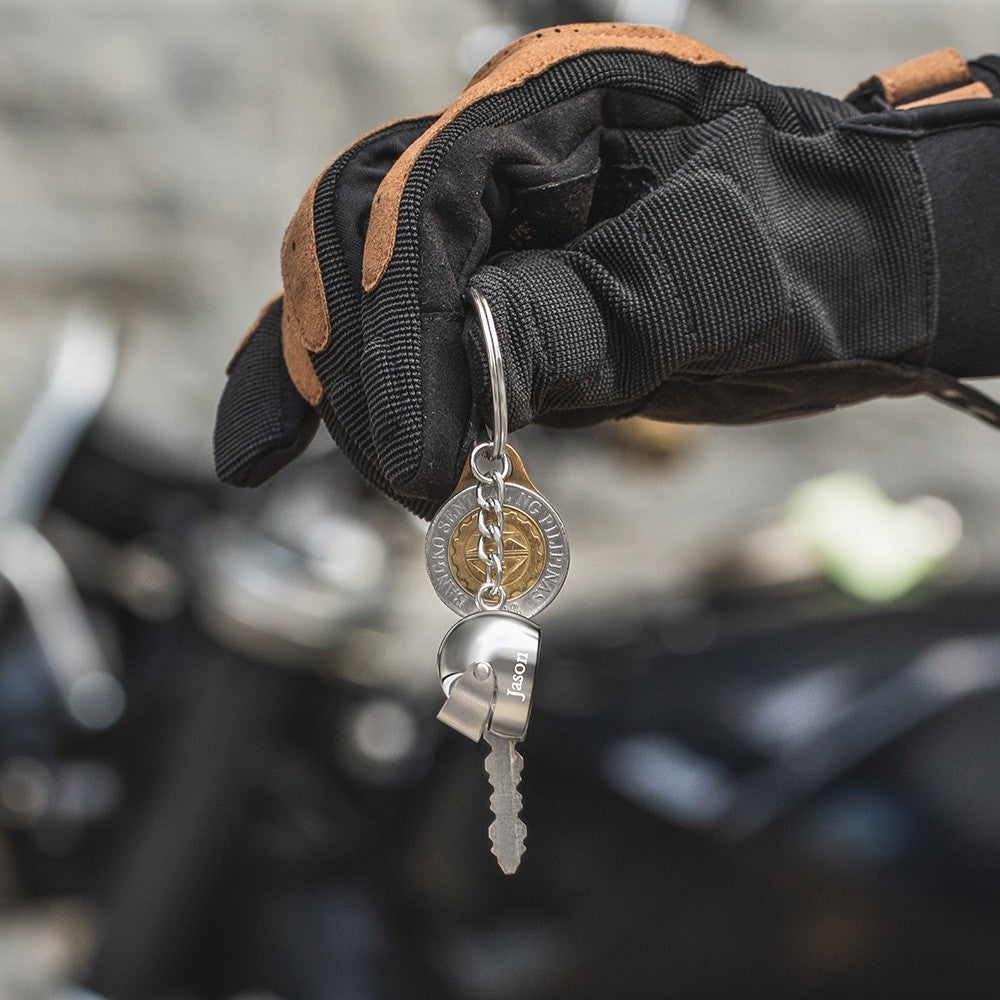 Custom Name Motorcycle Helmet Keychain, Personalized Biker Keyring with Monogram, Birthday/Father's Day Gift for Biker/Motorcyclist/Boyfriend/Men/Dad
