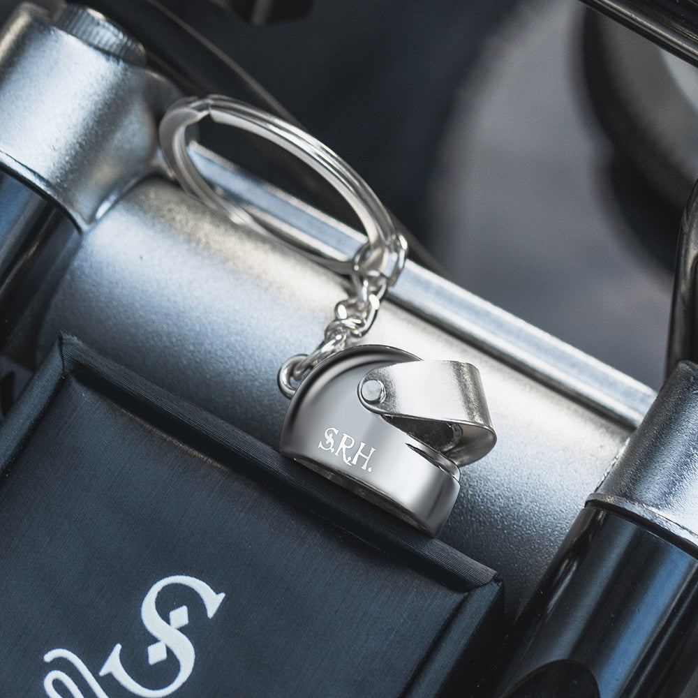 Custom Name Motorcycle Helmet Keychain, Personalized Biker Keyring with Monogram, Birthday/Father's Day Gift for Biker/Motorcyclist/Boyfriend/Men/Dad