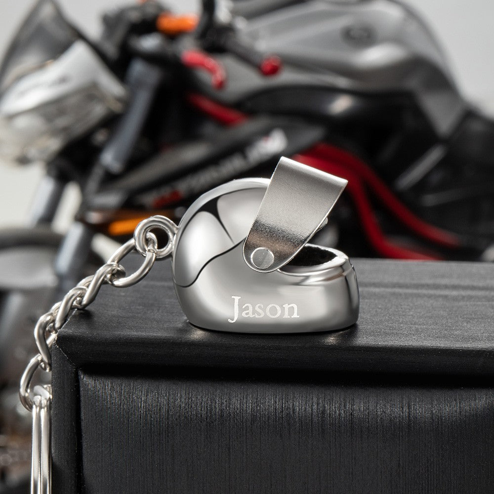 Custom Name Motorcycle Helmet Keychain, Personalized Biker Keyring with Monogram, Birthday/Father's Day Gift for Biker/Motorcyclist/Boyfriend/Men/Dad